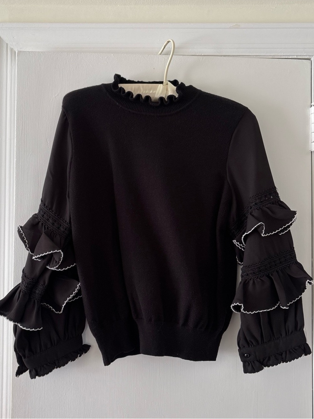 Black Ruffled Sleeve Women's Top
